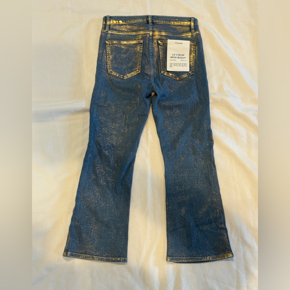 Frame Le Crop Mini Boot high-Rise Jeans with Gold, Size 28, NEW